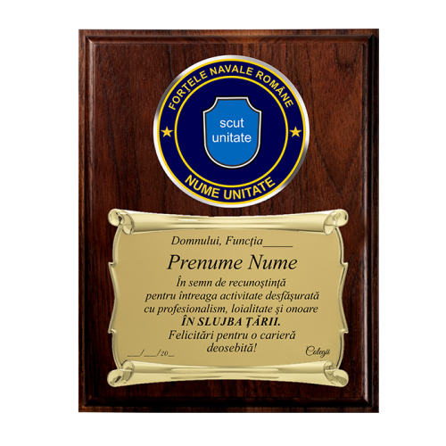Placheta de Metal pentru Pensionare pe Placheta de Lemn Verticala - FORTELE NAVALE