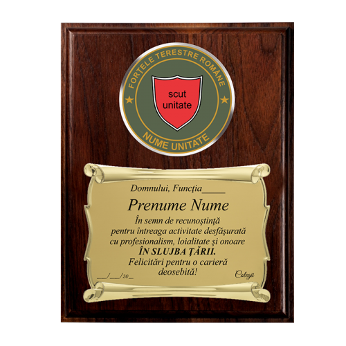 Placheta de Metal pentru Pensionare pe Placheta de Lemn Verticala - FORTELE TERESTRE