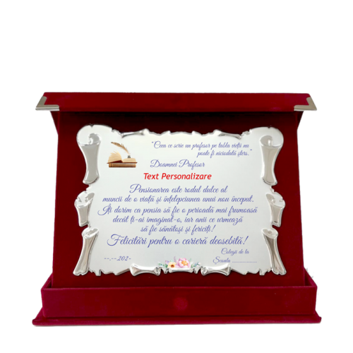 Profesoara - Placheta Pensionare Cutie Plus Bordo