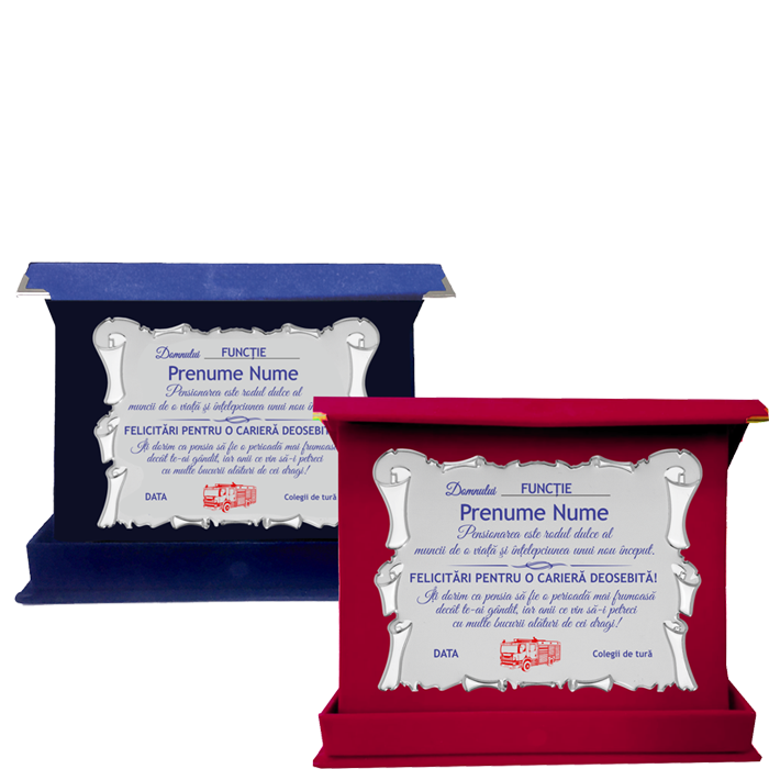 Pompier - Placheta Pensionare Cutie Plus Albastra/Bordo