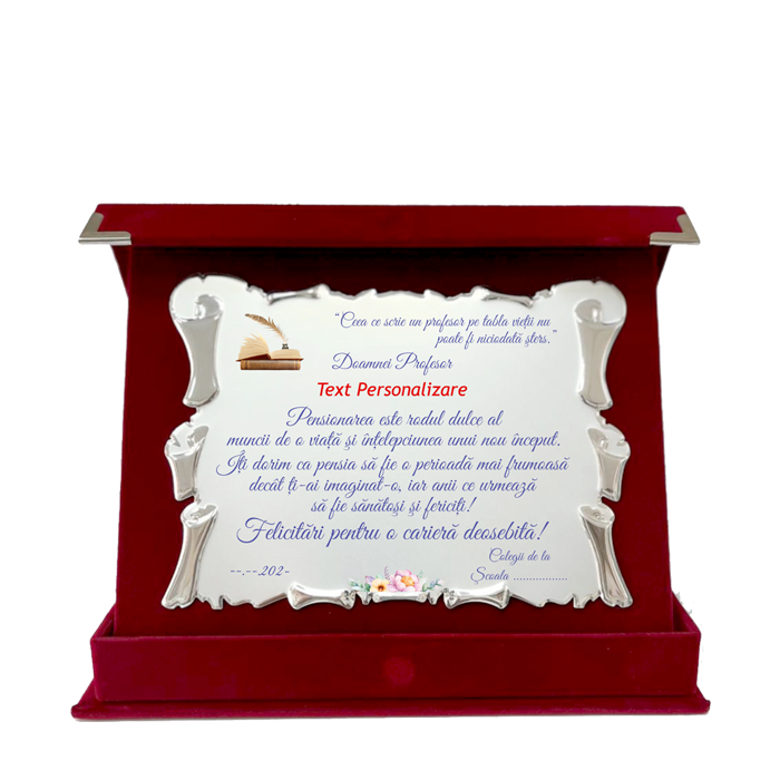 Profesoara - Placheta Pensionare Cutie Plus Bordo