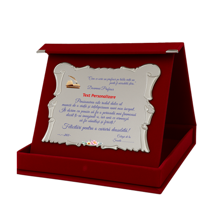 Profesoara - Placheta Pensionare Cutie Plus Bordo