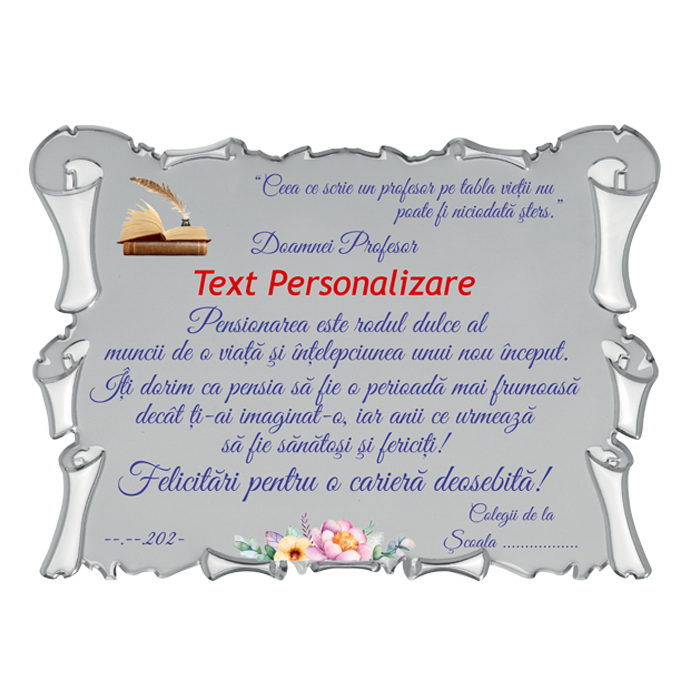 Profesoara - Placheta Pensionare Cutie Plus Bordo