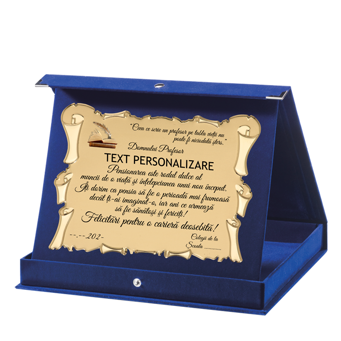 Profesor - Placheta Pensionare Cutie Plus Albastra
