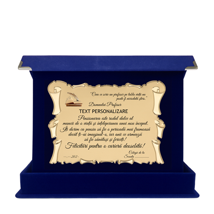 Profesor - Placheta Pensionare Cutie Plus Albastra